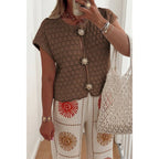 Crochet Short Sleeve Button Front Sweater | Mixtshop LLC