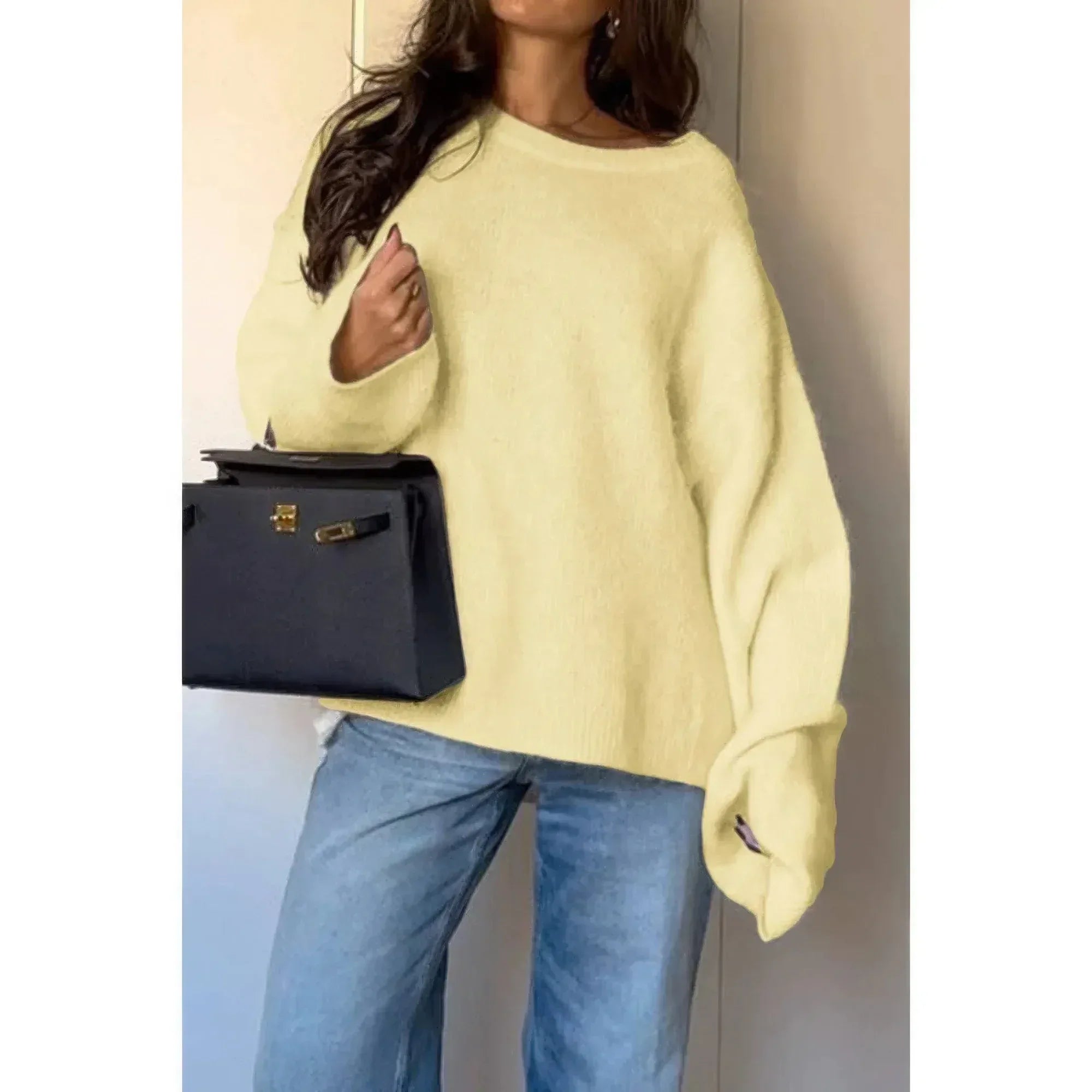 Solid Round Neck Long Sleeved Knit Loose Sweater | Mixtshop LLC