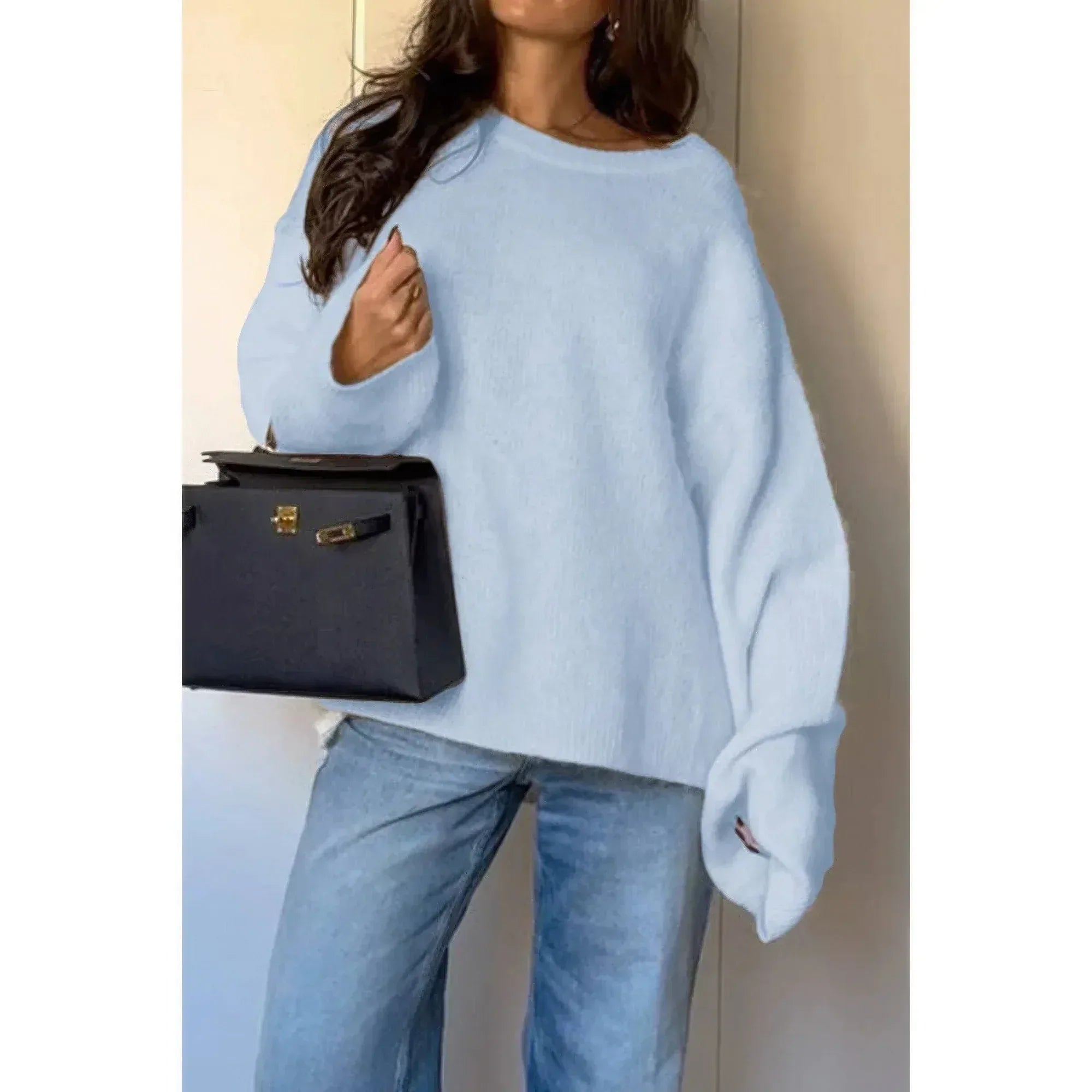 Solid Round Neck Long Sleeved Knit Loose Sweater | Mixtshop LLC