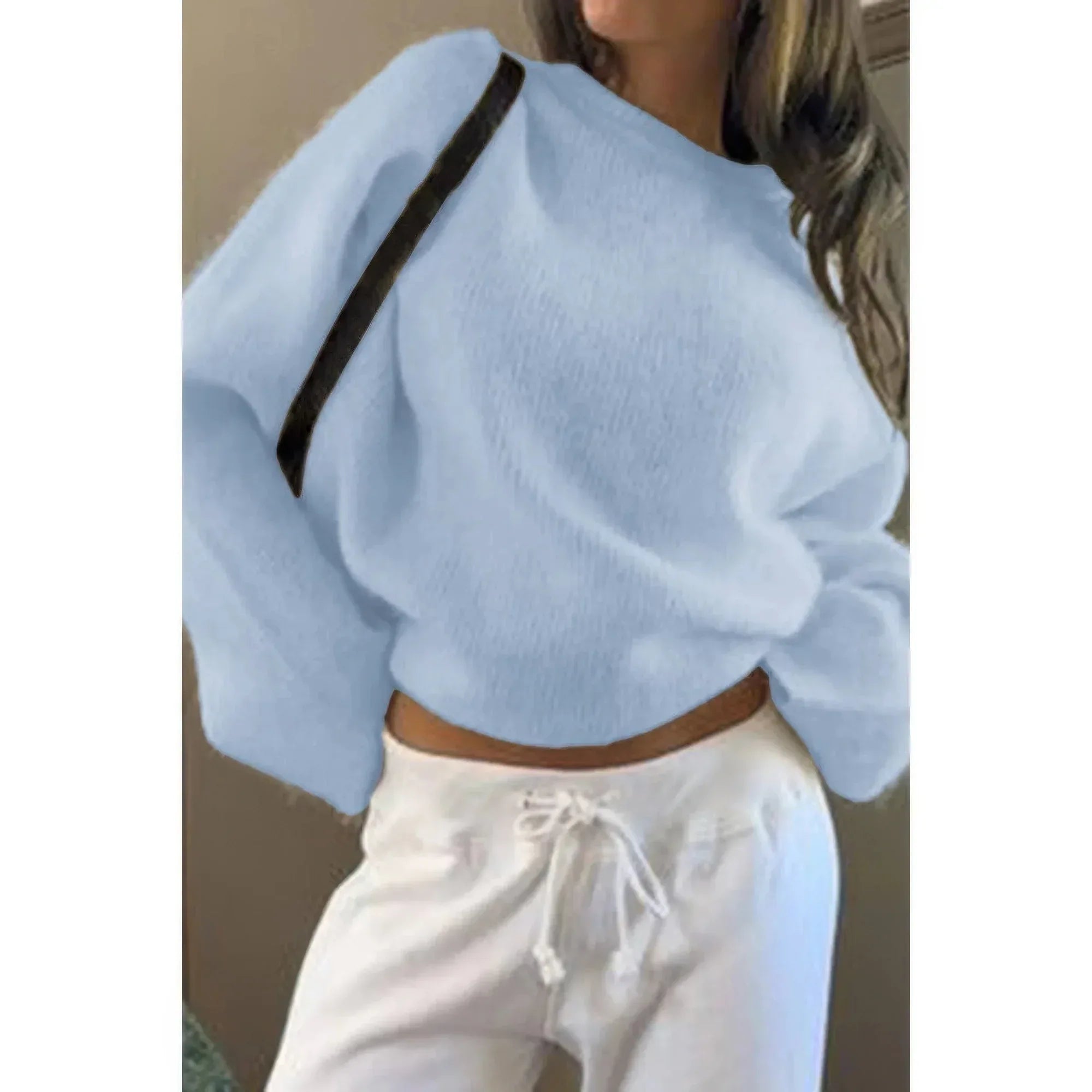 Solid Round Neck Long Sleeved Knit Loose Sweater | Mixtshop LLC