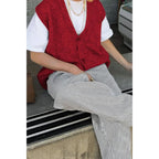 Solid V Neck Sleeveless Knitted Cardigan Vest | Mixtshop LLC