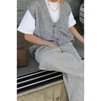 Solid V Neck Sleeveless Knitted Cardigan Vest | Mixtshop LLC
