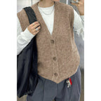 Solid V Neck Sleeveless Knitted Cardigan Vest | Mixtshop LLC