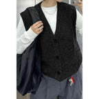 Solid V Neck Sleeveless Knitted Cardigan Vest | Mixtshop LLC