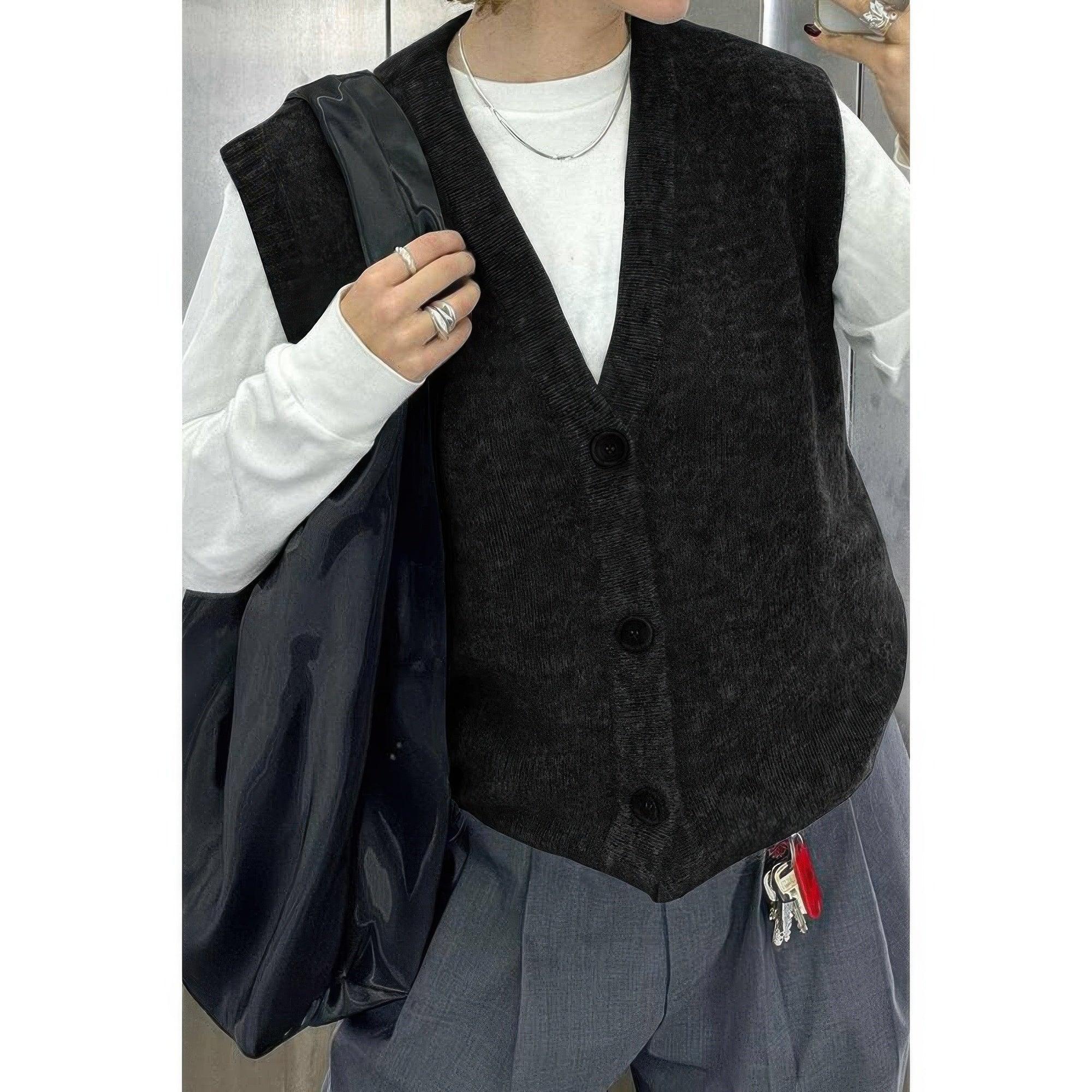 Solid V Neck Sleeveless Knitted Cardigan Vest | Mixtshop LLC
