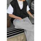 Solid V Neck Sleeveless Knitted Cardigan Vest | Mixtshop LLC