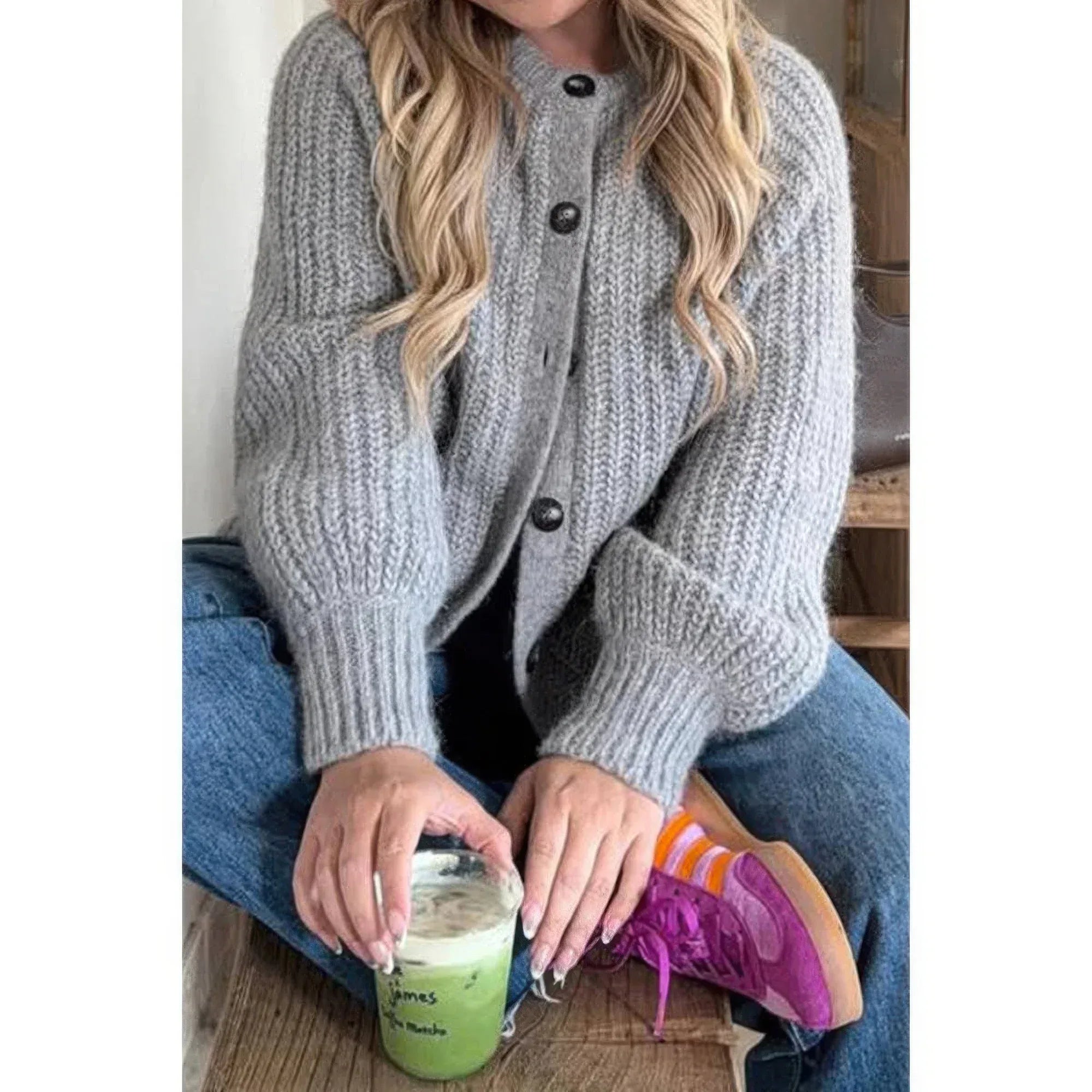 Solid Soft Knit Button Loose Cardigan | Mixtshop LLC