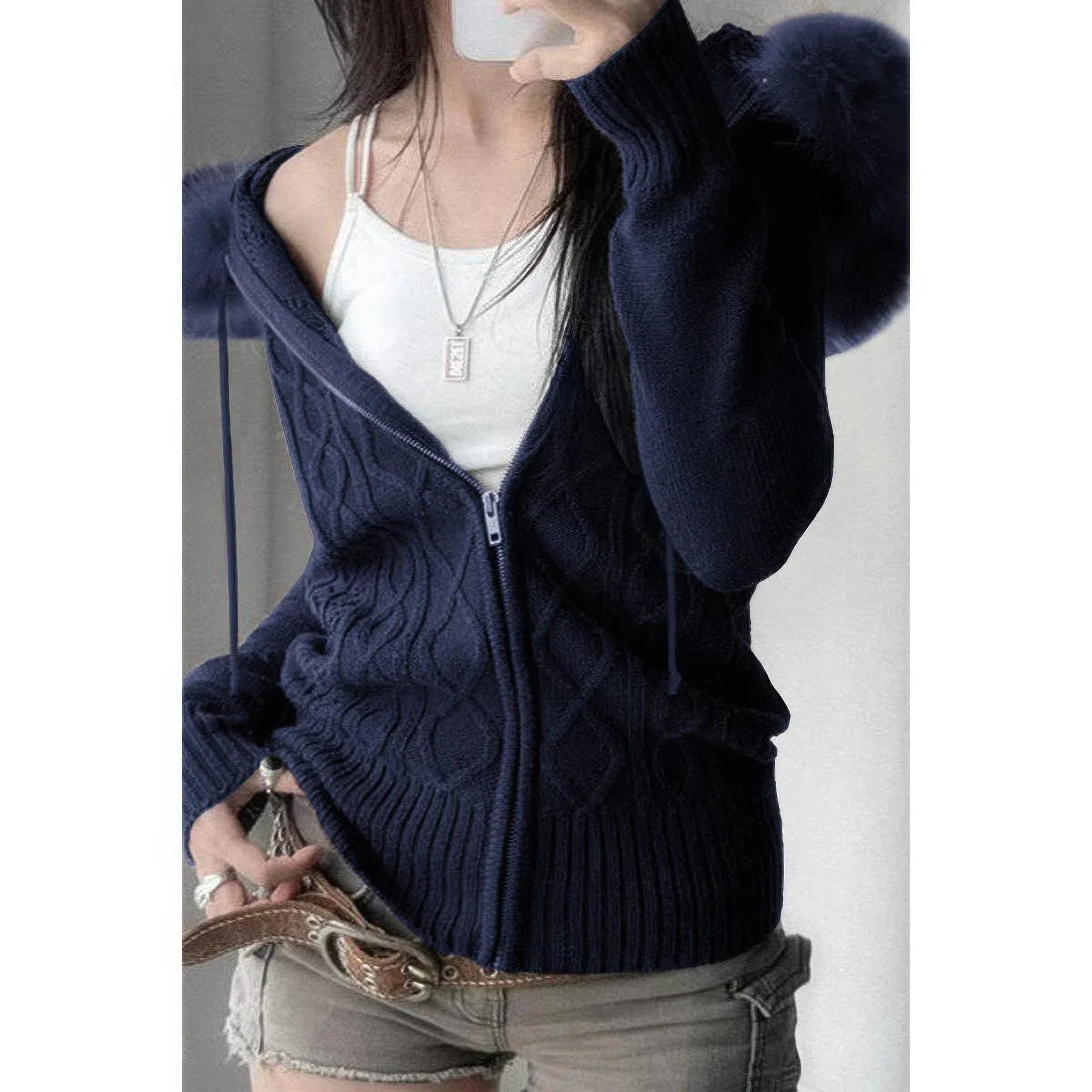 Solid Zipper Twist And Fur Stitching Jacket | Mixtshop LLC