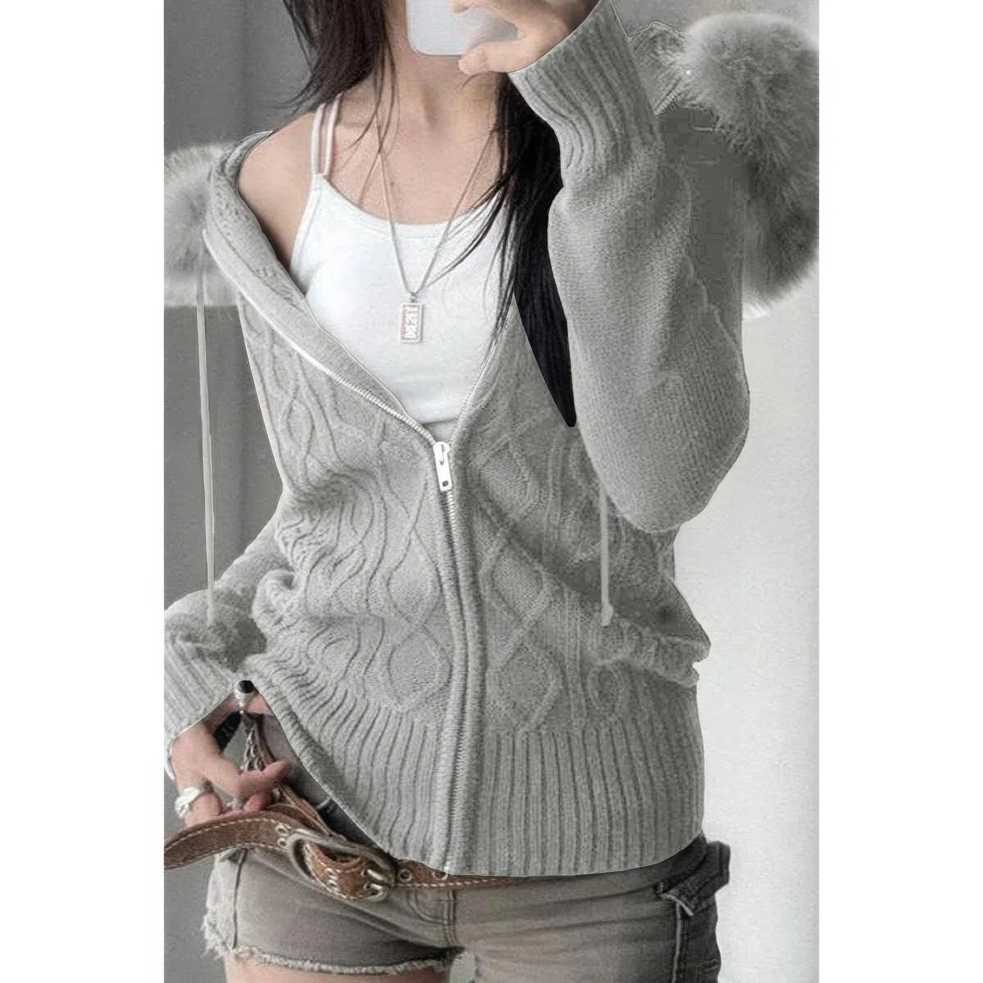 Solid Zipper Twist And Fur Stitching Jacket | Mixtshop LLC