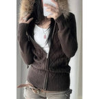 Solid Zipper Twist And Fur Stitching Jacket | Mixtshop LLC