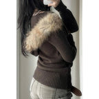 Solid Zipper Twist And Fur Stitching Jacket | Mixtshop LLC