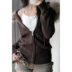 Solid Zipper Twist And Fur Stitching Jacket | Mixtshop LLC