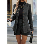 Solid Decorative Button Stand Collar Jacket | Mixtshop LLC