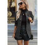Solid Decorative Button Stand Collar Jacket | Mixtshop LLC