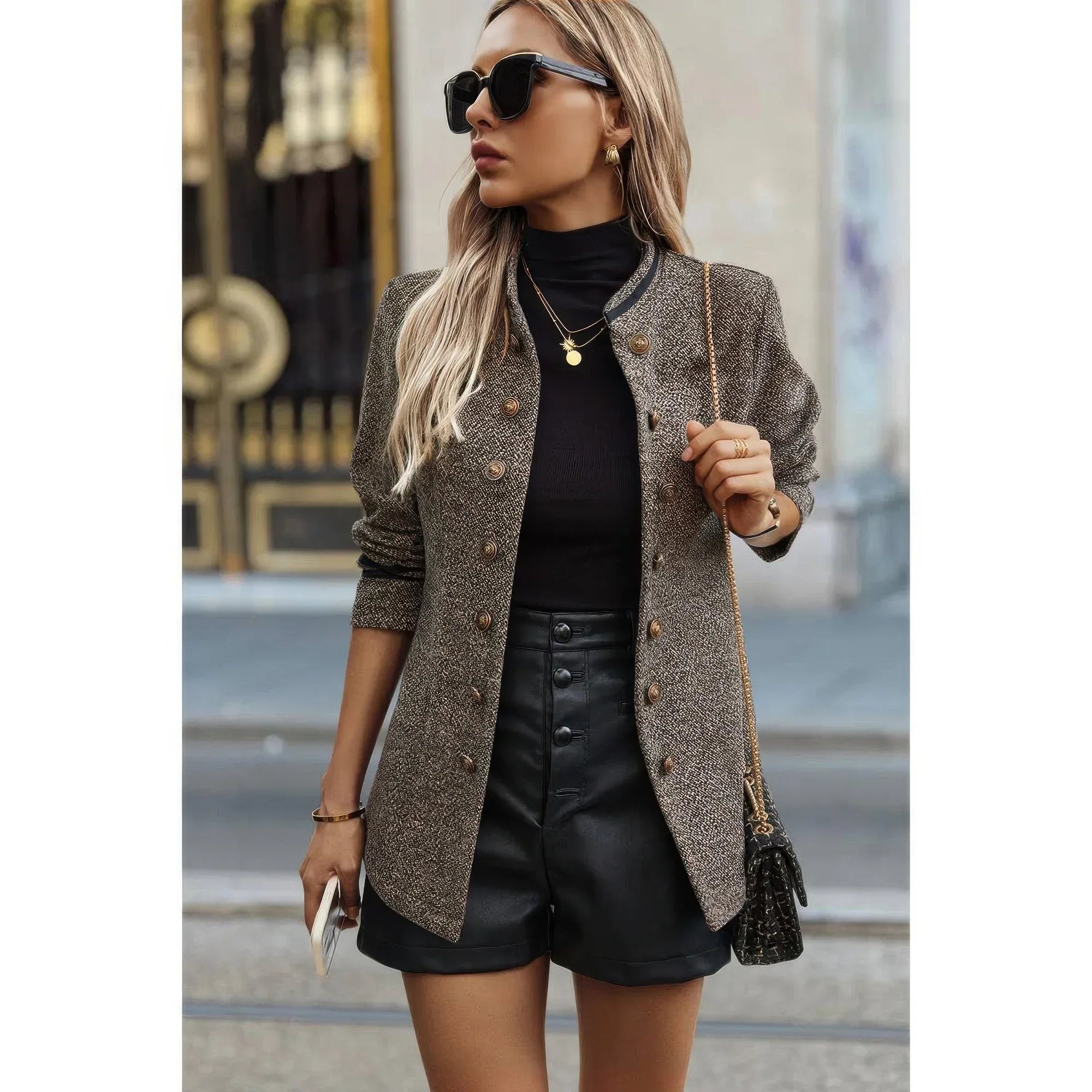 Solid Decorative Button Stand Collar Jacket | Mixtshop LLC