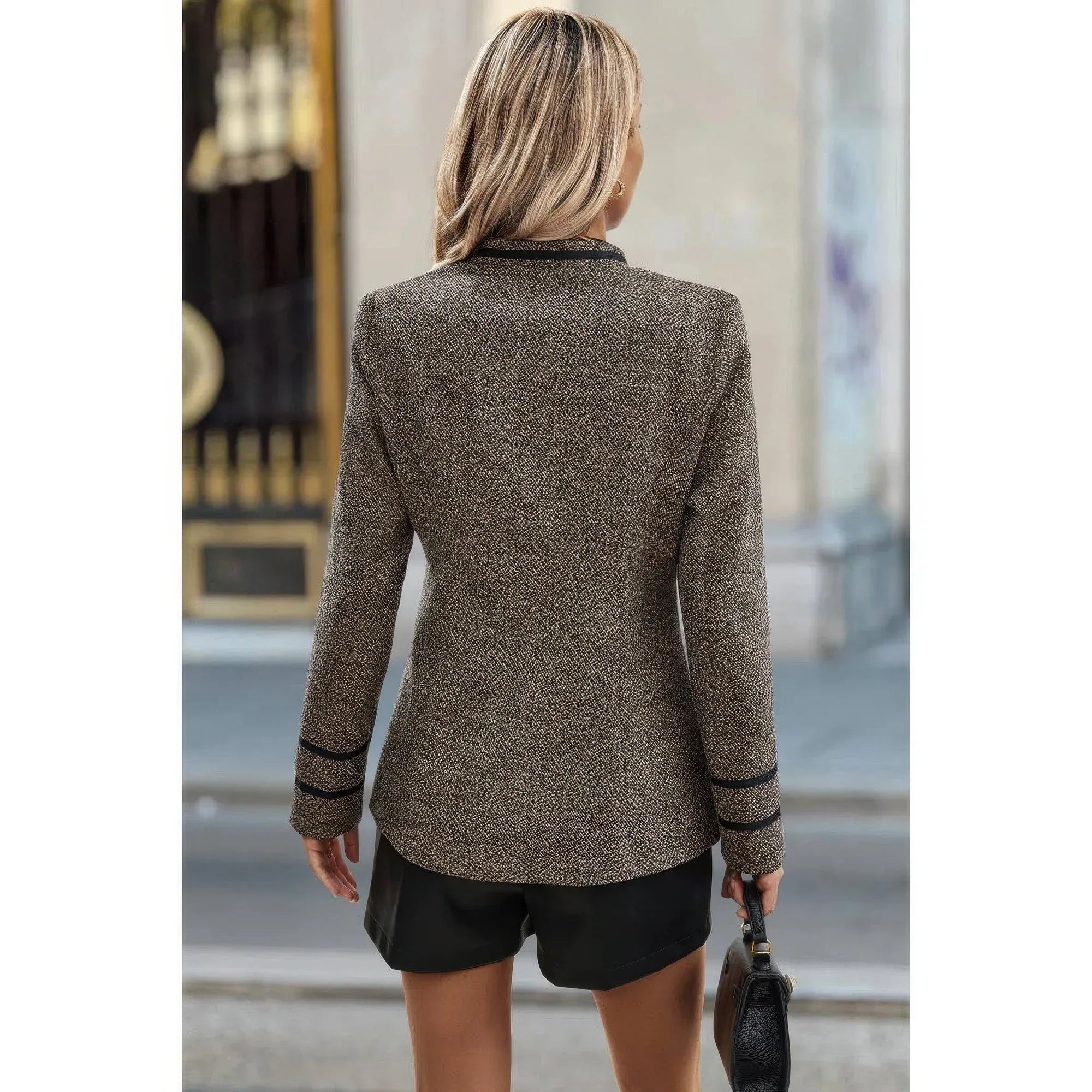 Solid Decorative Button Stand Collar Jacket | Mixtshop LLC