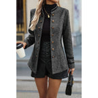Solid Decorative Button Stand Collar Jacket | Mixtshop LLC