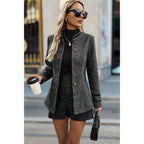 Solid Decorative Button Stand Collar Jacket | Mixtshop LLC