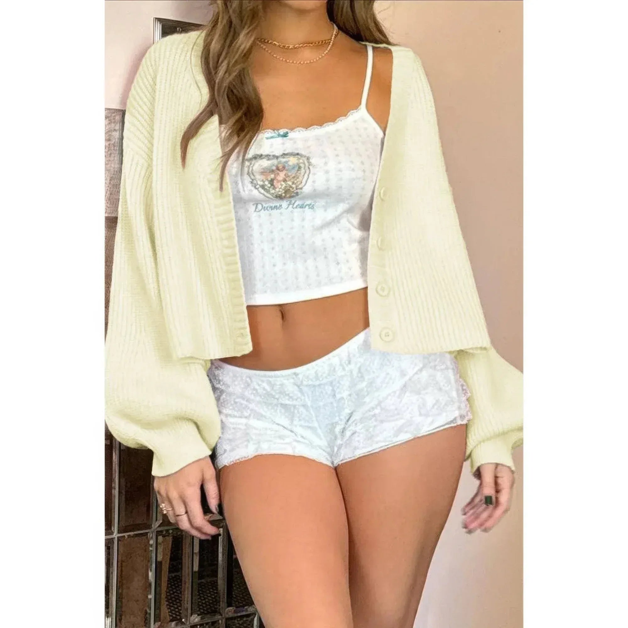 Drop Shoulder Solid Knit V Neck Button Sweater | Mixtshop LLC