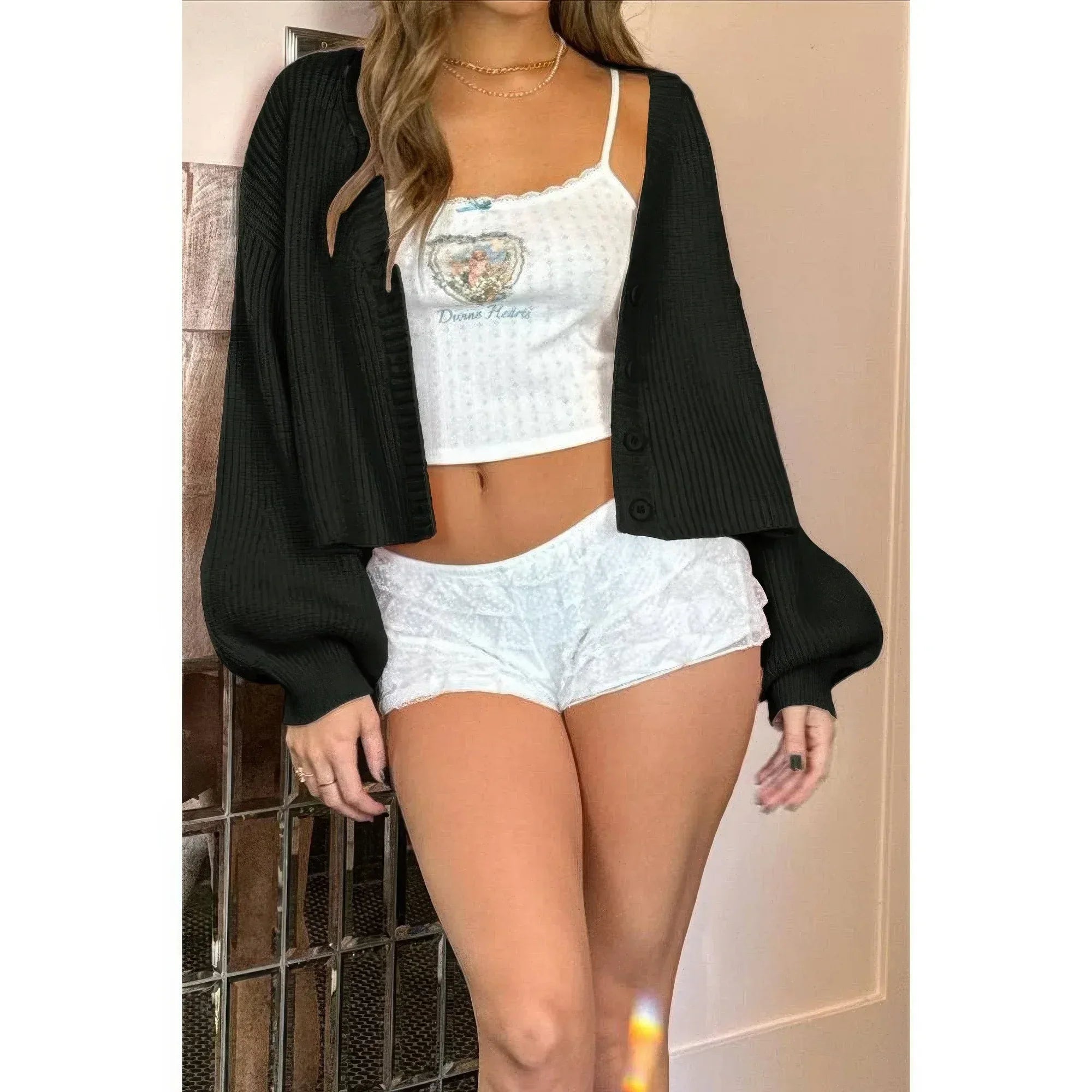 Drop Shoulder Solid Knit V Neck Button Sweater | Mixtshop LLC