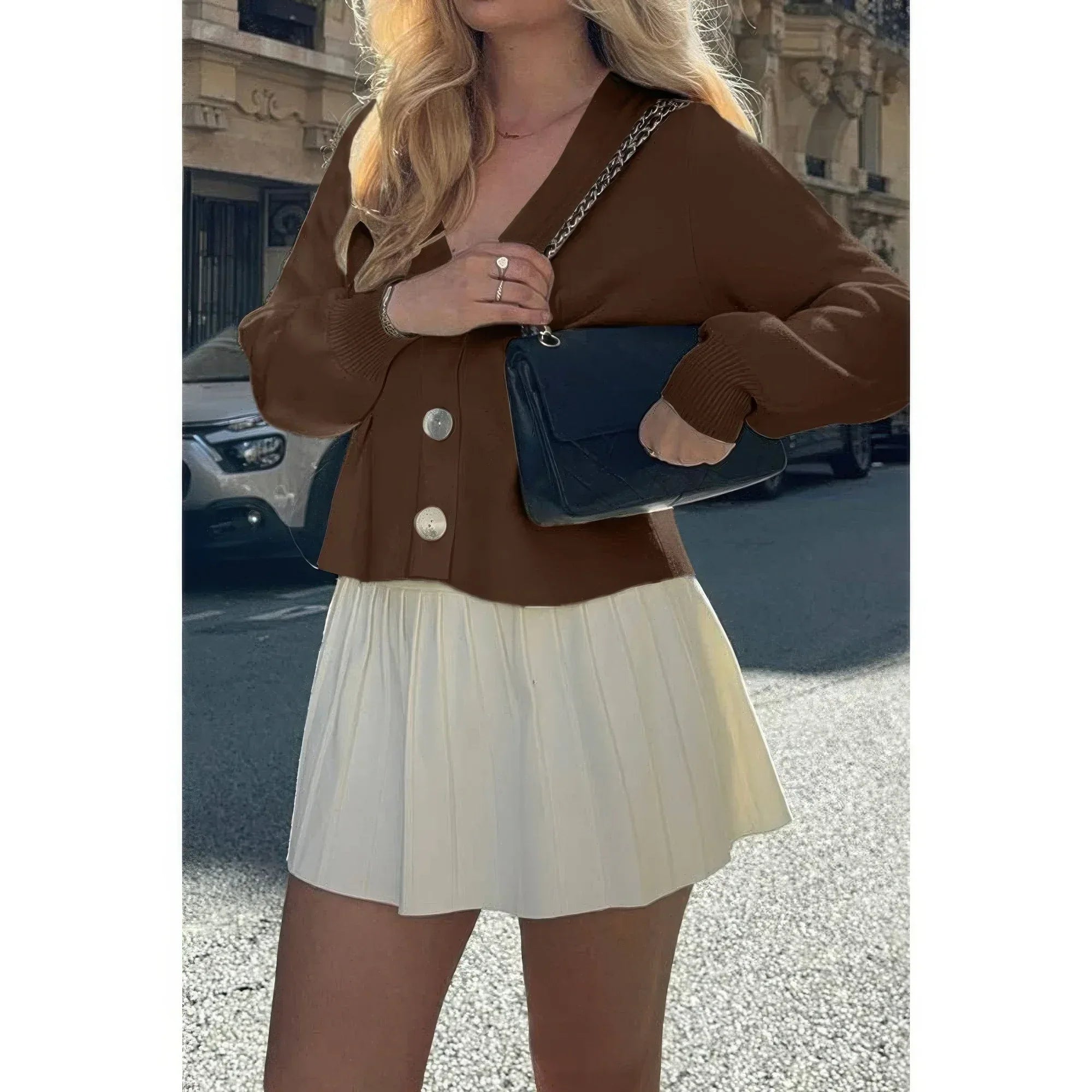 Solid Knit Button Up V Neck Knit Cardigan | Mixtshop LLC