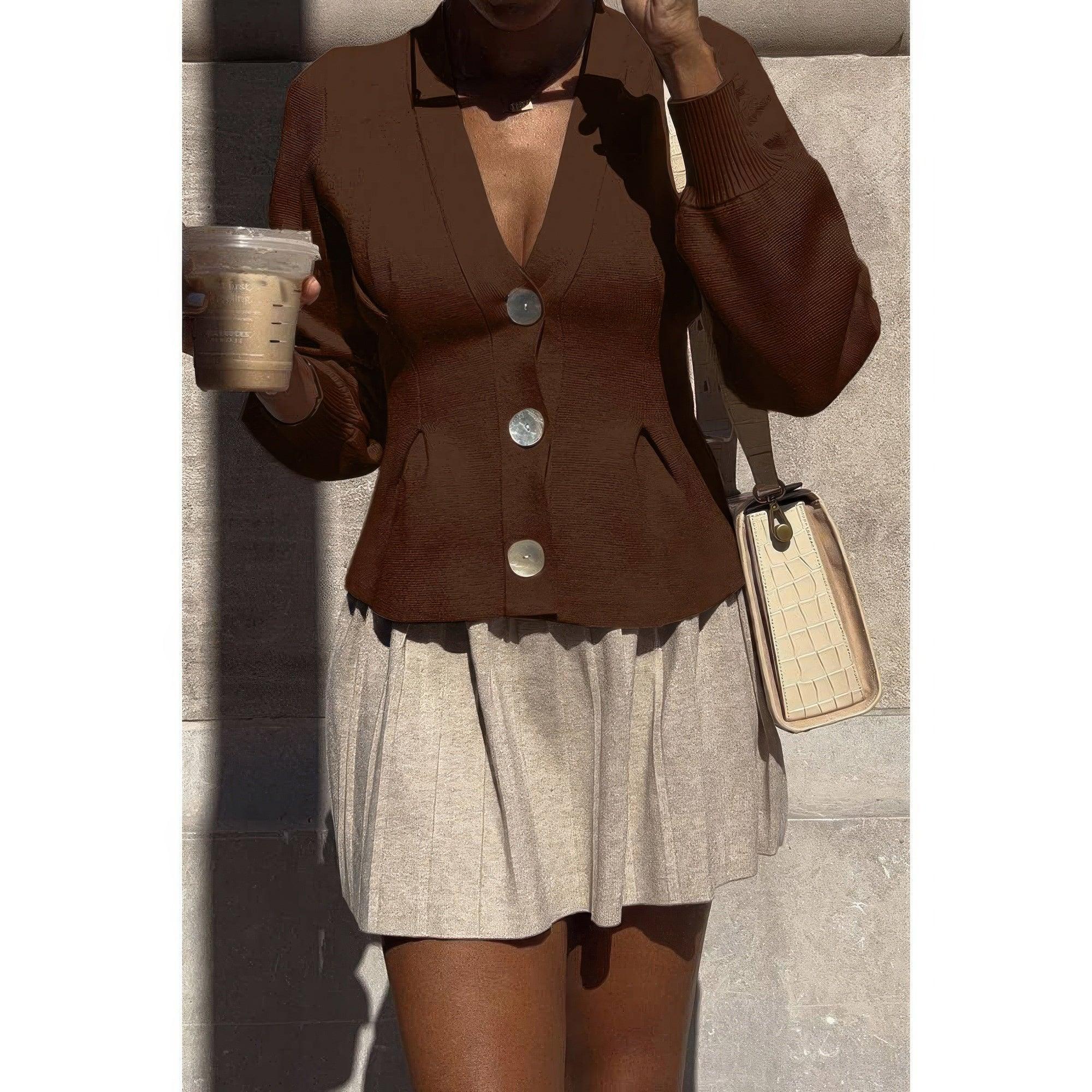 Solid Knit Button Up V Neck Knit Cardigan | Mixtshop LLC