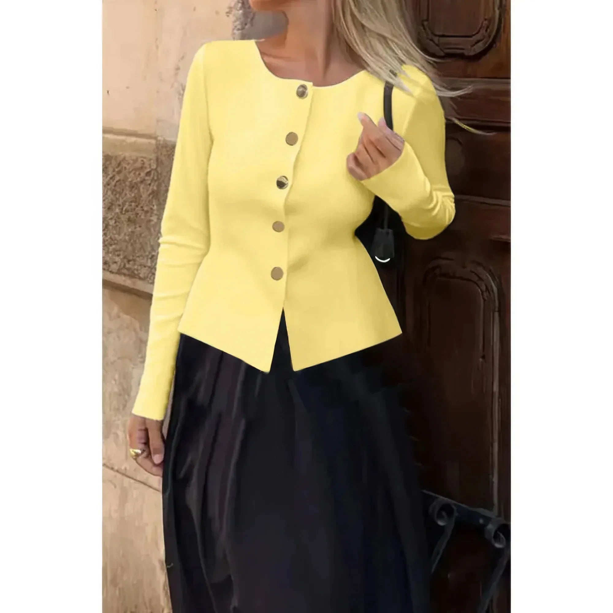 Knit Round Neck Button Up Long Sleeves Sweater | Mixtshop LLC Main image
