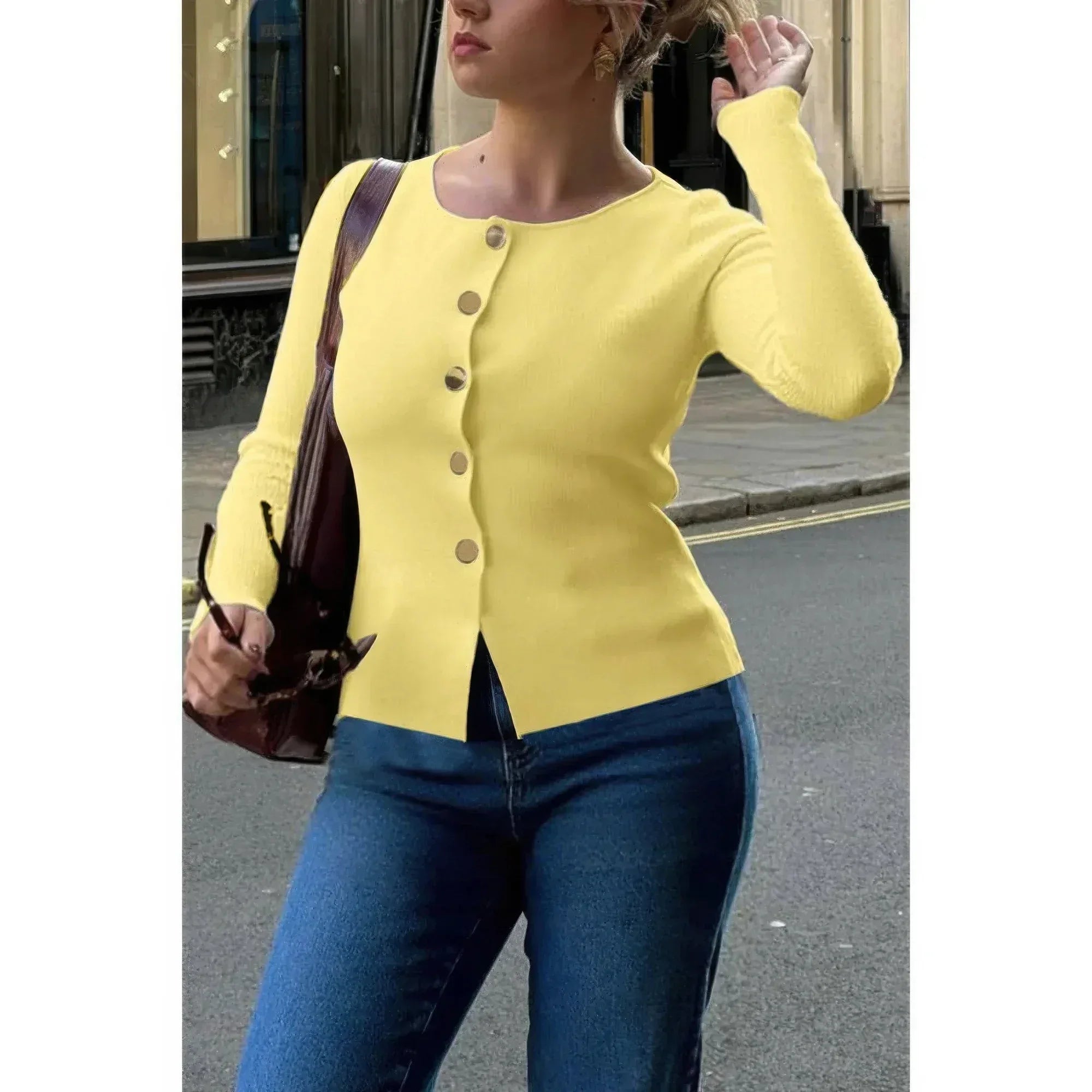 Knit Round Neck Button Up Long Sleeves Sweater | Mixtshop LLC