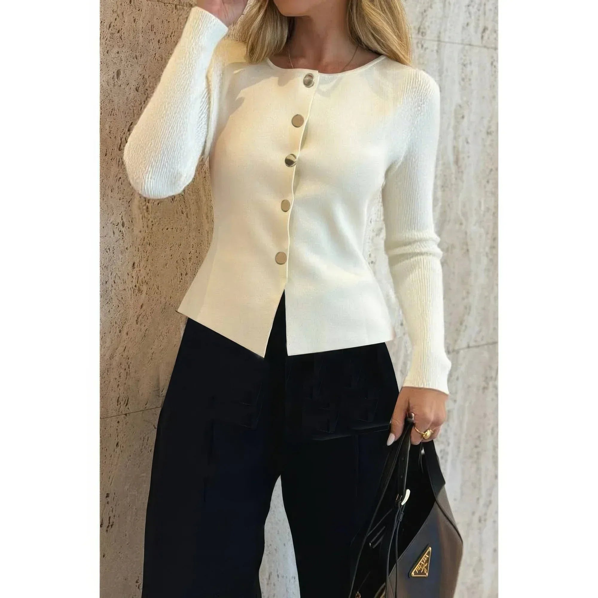 Knit Round Neck Button Up Long Sleeves Sweater | Mixtshop LLC