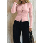 Knit Round Neck Button Up Long Sleeves Sweater | Mixtshop LLC
