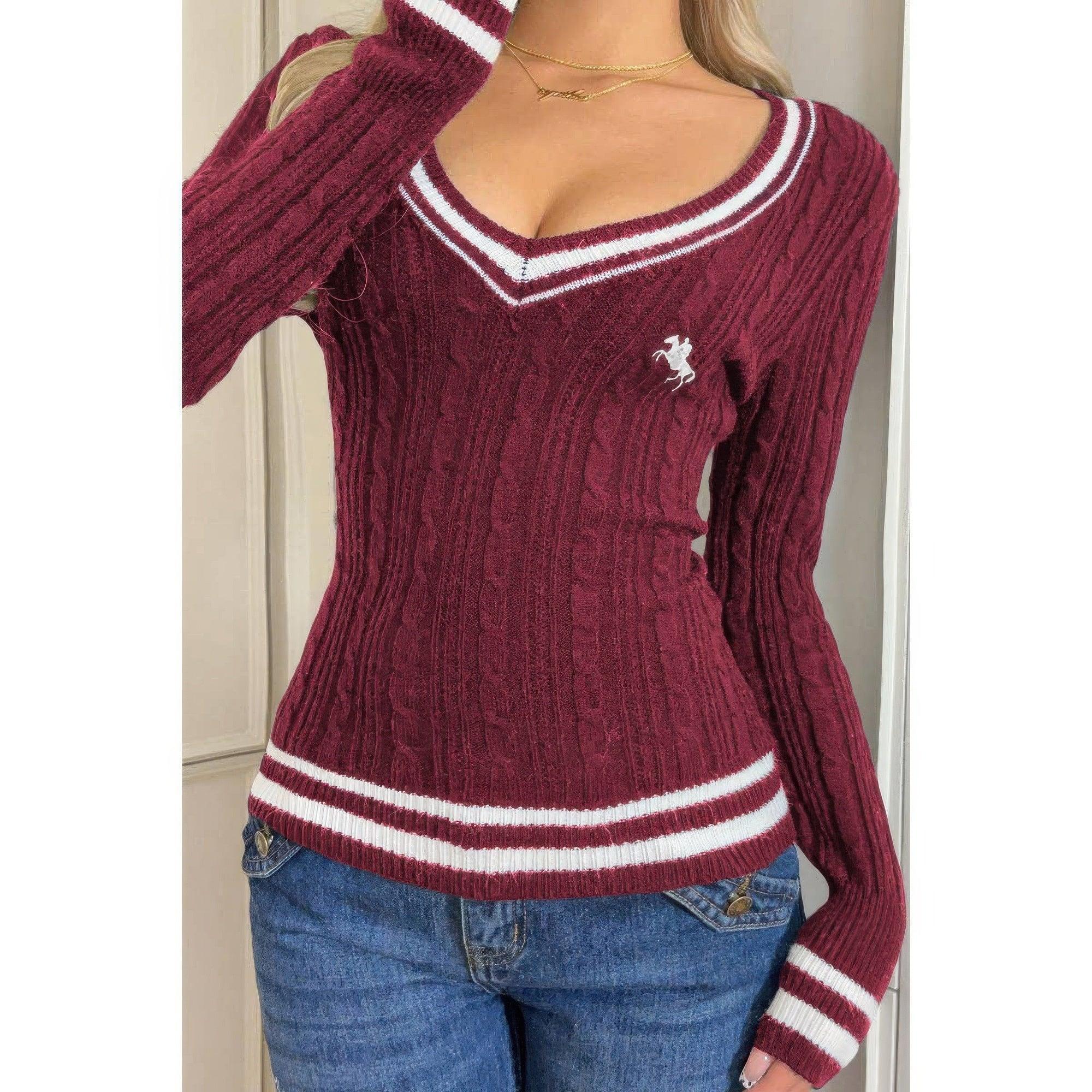 V Neck Cable Knit Long Sleeve Fit Sweater | Mixtshop LLC