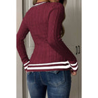 V Neck Cable Knit Long Sleeve Fit Sweater | Mixtshop LLC