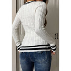 V Neck Cable Knit Long Sleeve Fit Sweater | Mixtshop LLC
