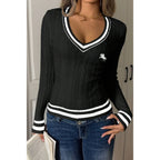 V Neck Cable Knit Long Sleeve Fit Sweater | Mixtshop LLC