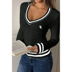 V Neck Cable Knit Long Sleeve Fit Sweater | Mixtshop LLC