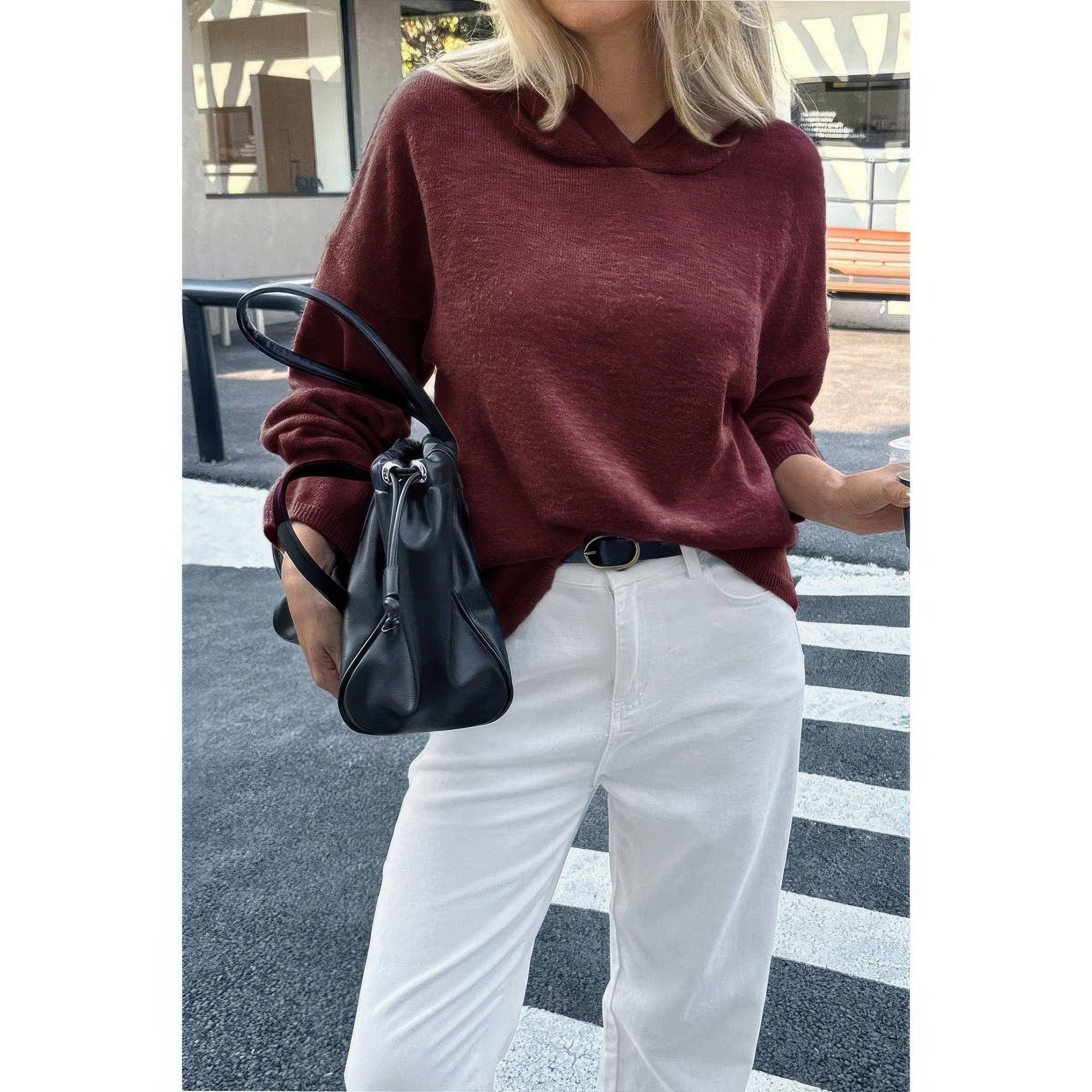 Solid Knit Long Sleeve Loose Hooded Sweater | Mixtshop LLC