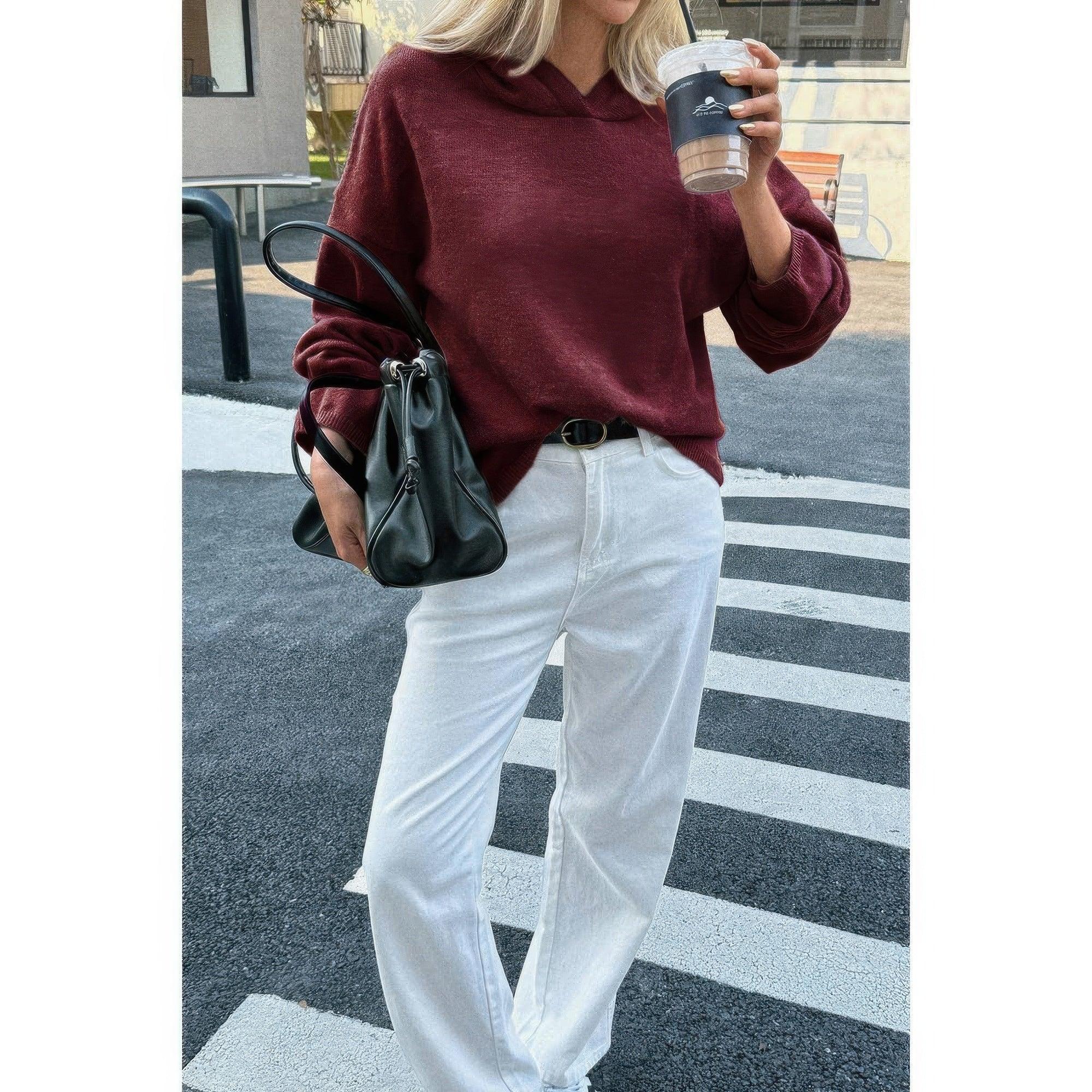 Solid Knit Long Sleeve Loose Hooded Sweater | Mixtshop LLC