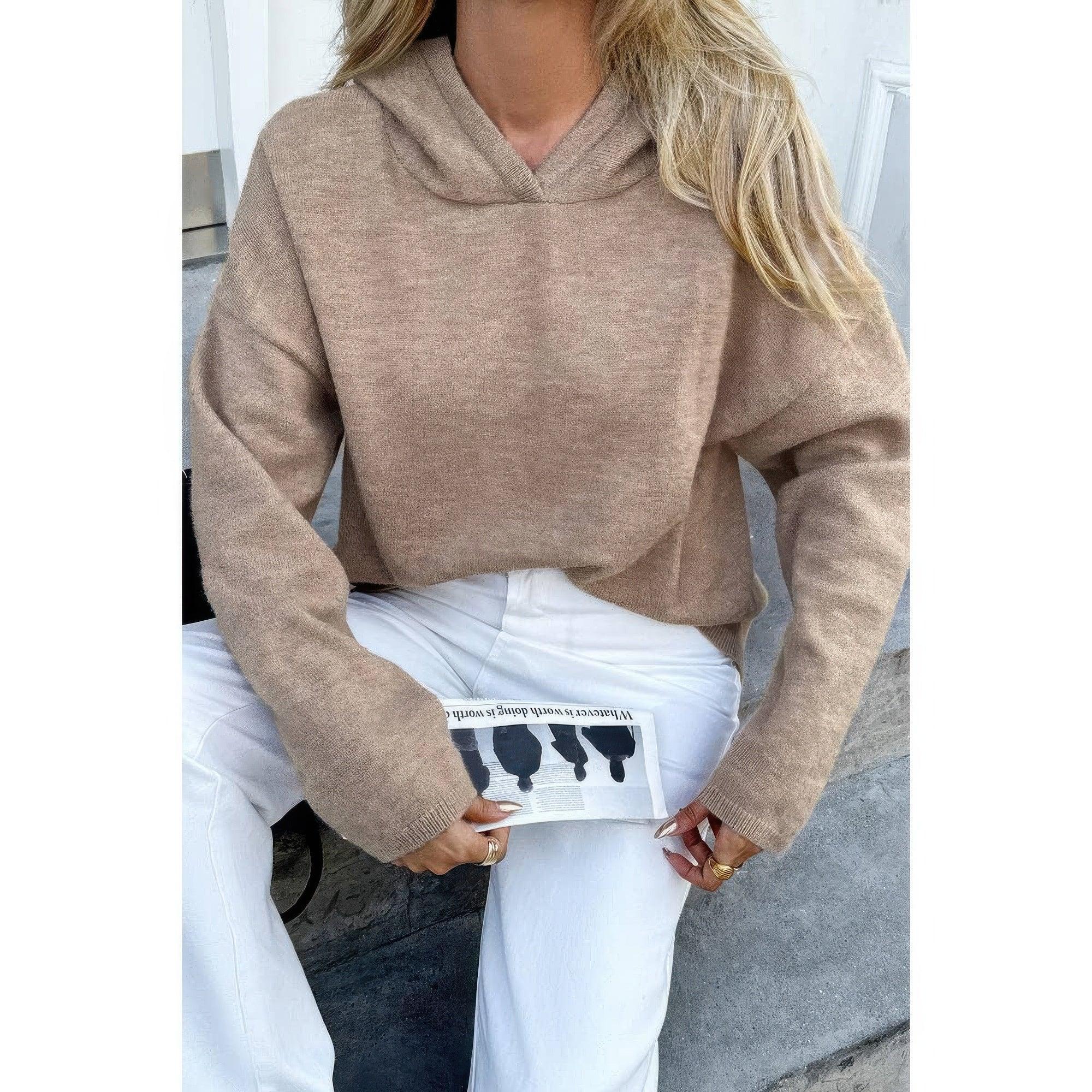 Solid Knit Long Sleeve Loose Hooded Sweater | Mixtshop LLC