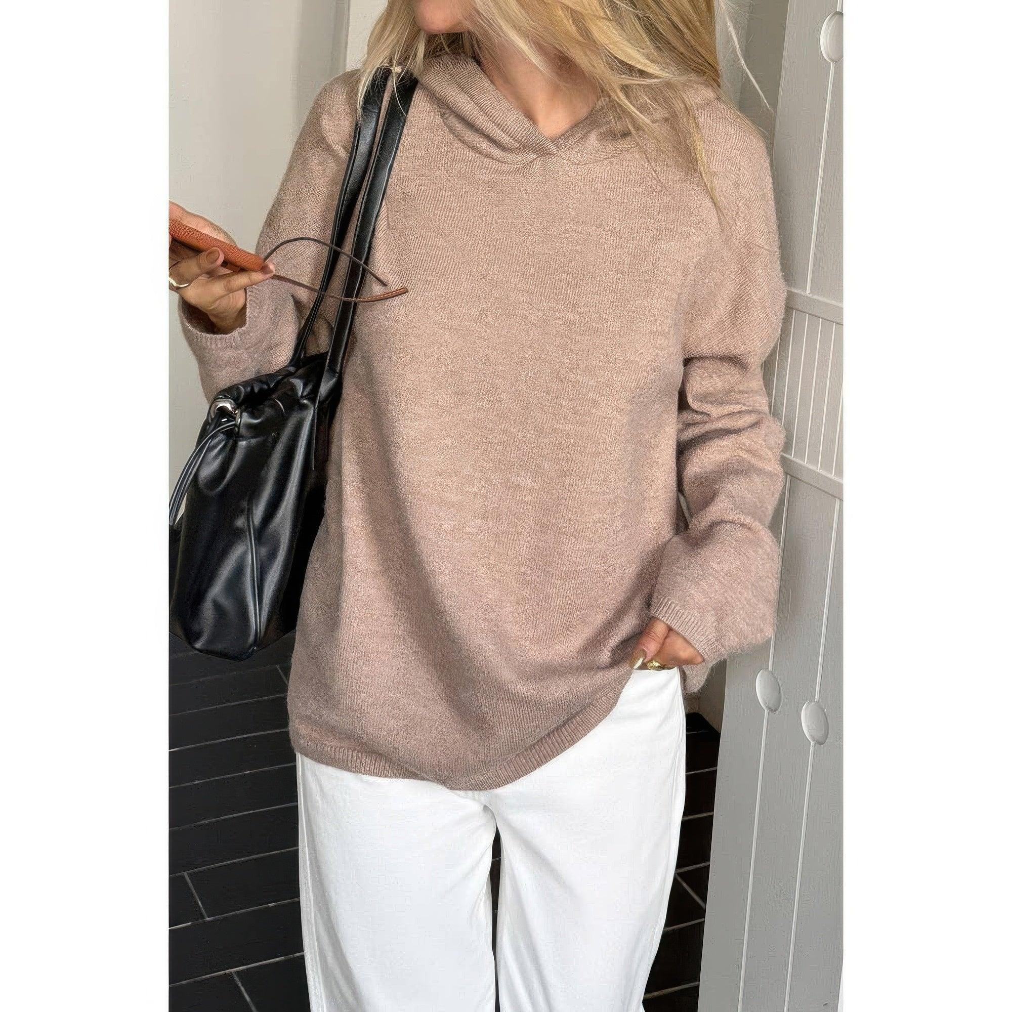 Solid Knit Long Sleeve Loose Hooded Sweater | Mixtshop LLC
