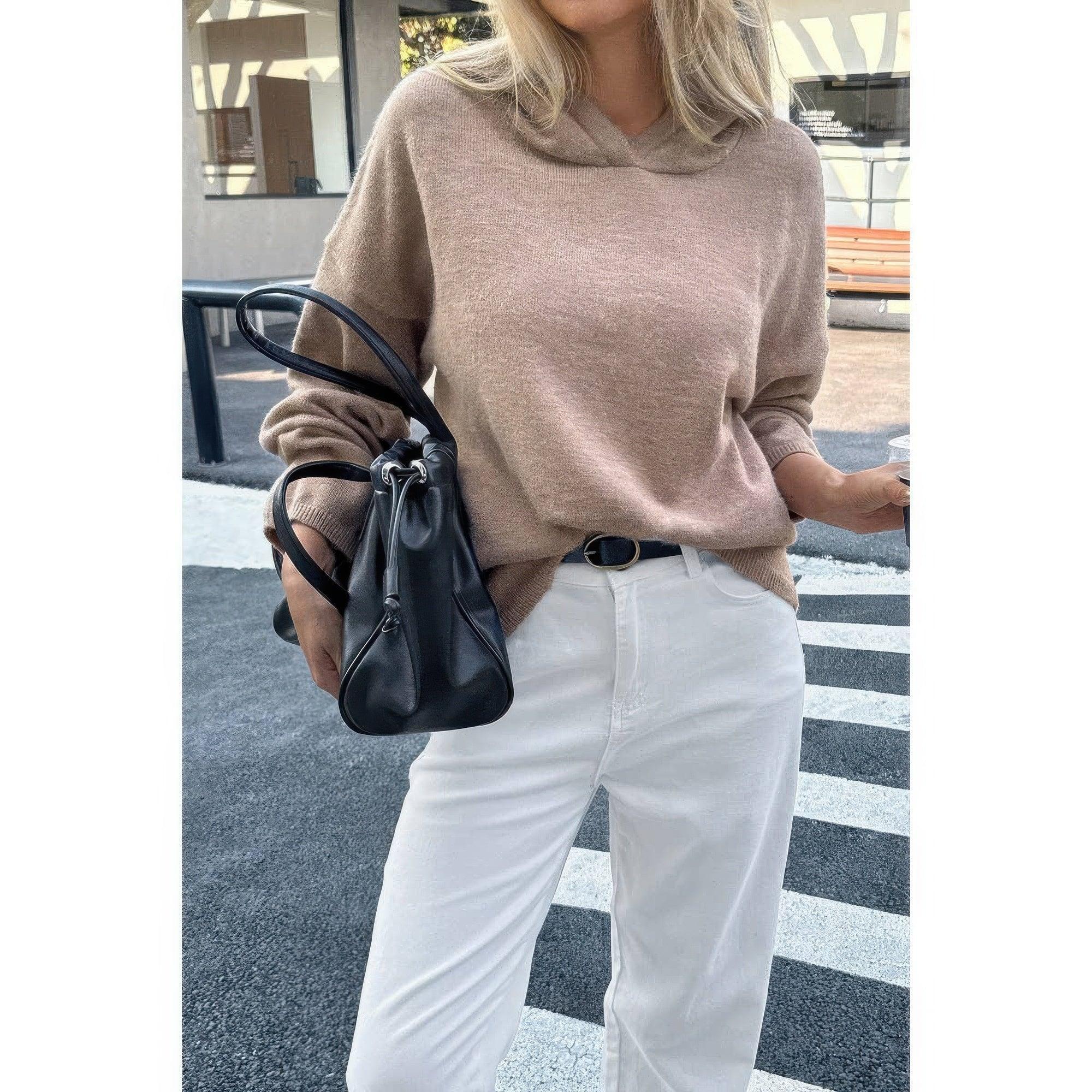 Solid Knit Long Sleeve Loose Hooded Sweater | Mixtshop LLC