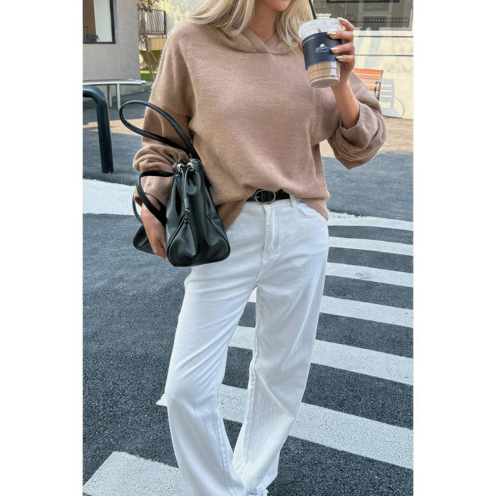 Solid Knit Long Sleeve Loose Hooded Sweater | Mixtshop LLC