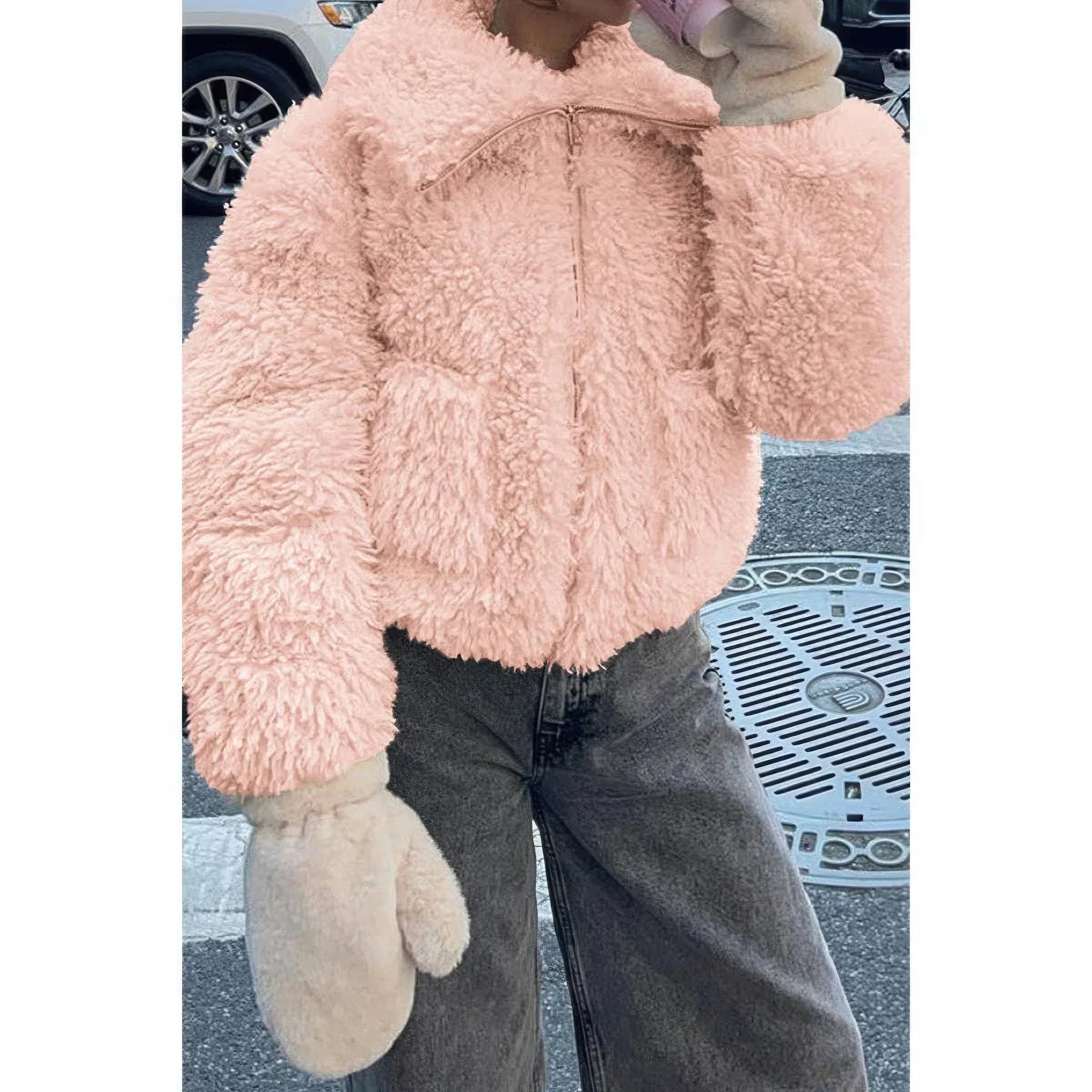 Solid Fleece Cropped Cozy Fuzzy Fur Jacket | Mixtshop LLC Main image
