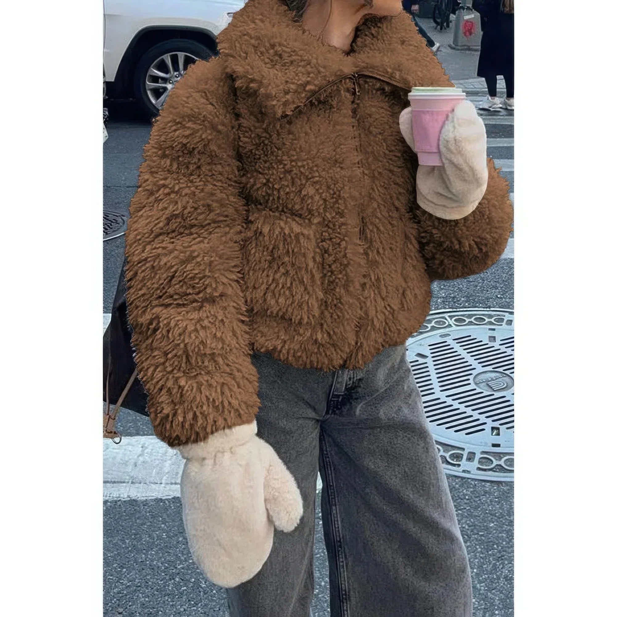 Solid Fleece Cropped Cozy Fuzzy Fur Jacket | Mixtshop LLC