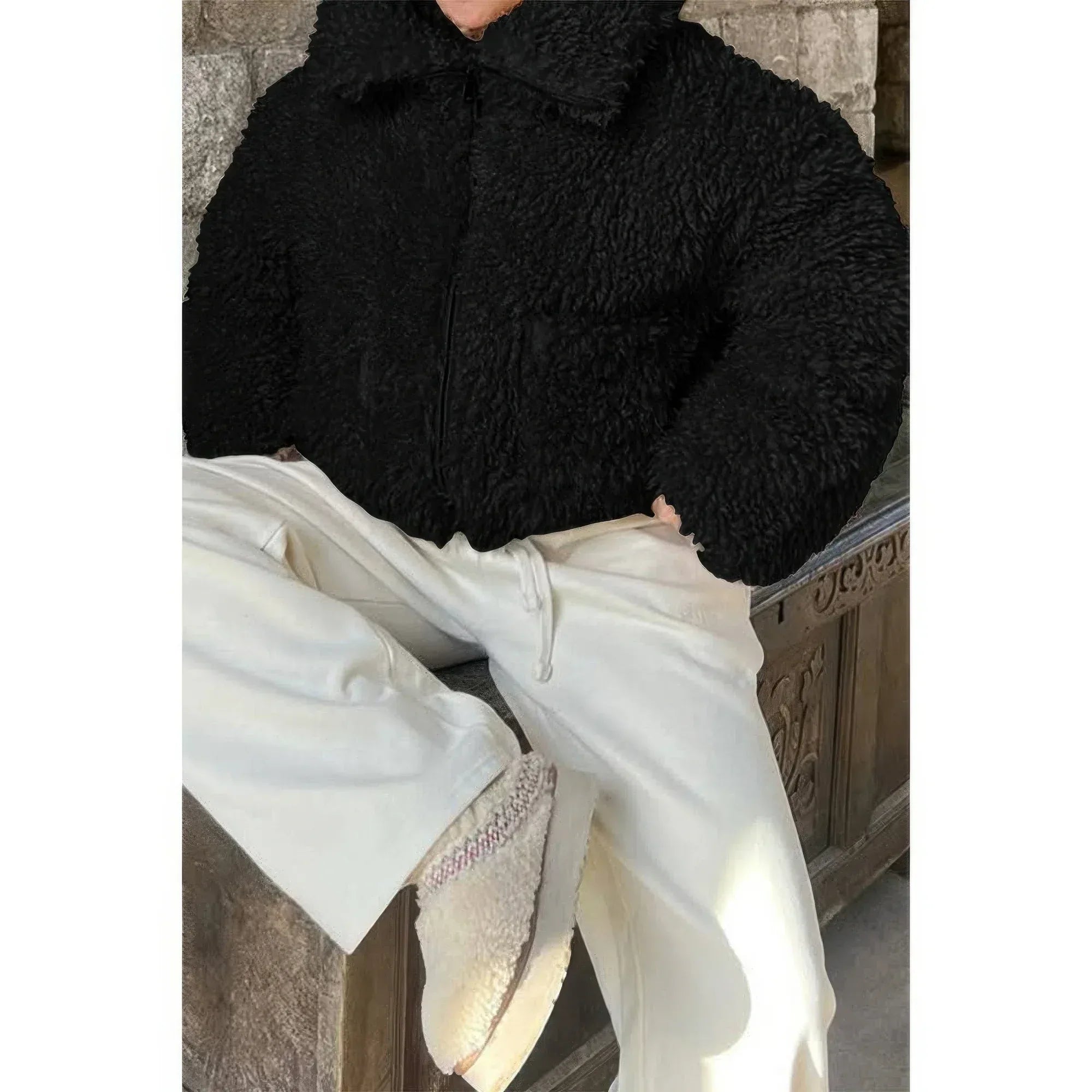 Solid Fleece Cropped Cozy Fuzzy Fur Jacket | Mixtshop LLC