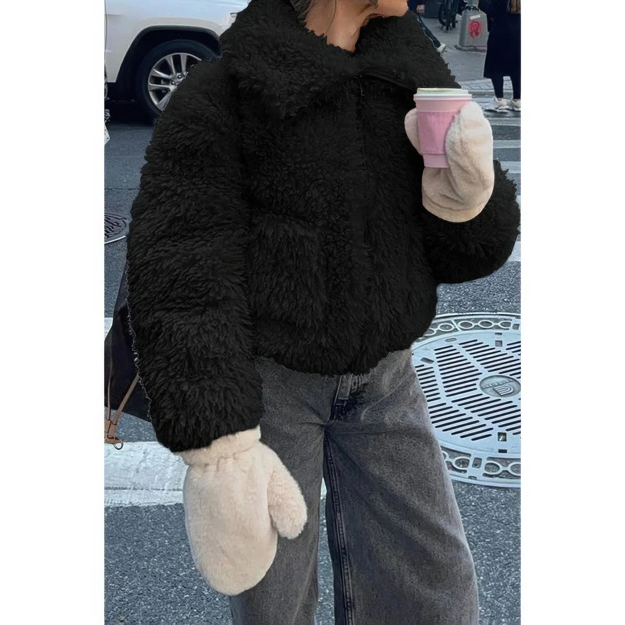 Solid Fleece Cropped Cozy Fuzzy Fur Jacket | Mixtshop LLC