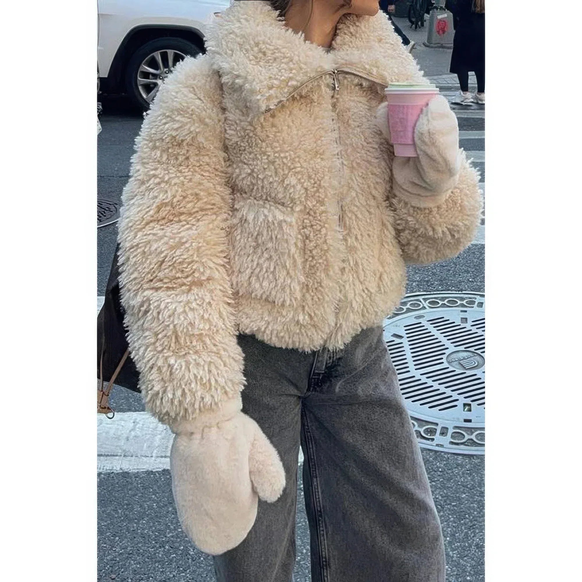 Solid Fleece Cropped Cozy Fuzzy Fur Jacket | Mixtshop LLC