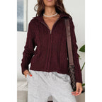Solid Cable Knit Drop Shoulder Zipper Cardigan | Mixtshop LLC