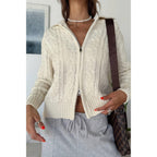 Solid Cable Knit Drop Shoulder Zipper Cardigan | Mixtshop LLC