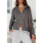Solid Cable Knit Drop Shoulder Zipper Cardigan | Mixtshop LLC