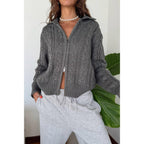 Solid Cable Knit Drop Shoulder Zipper Cardigan | Mixtshop LLC